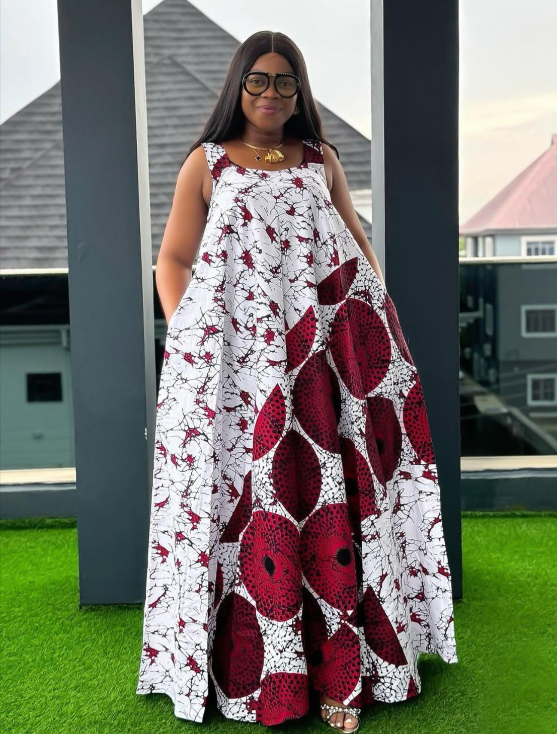 White & Burgundy Traditional Dress