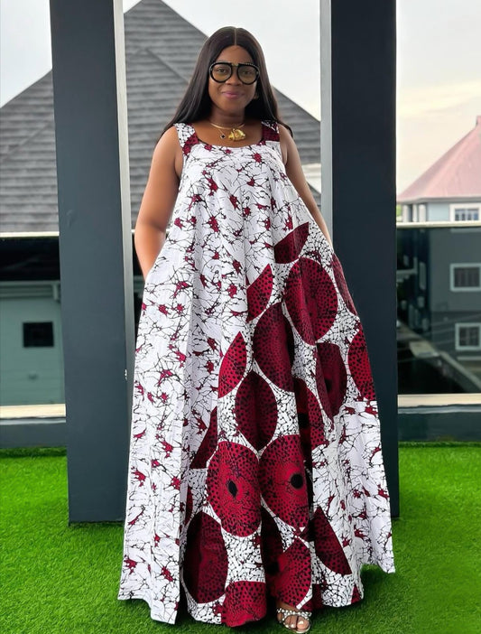 White & Burgundy Traditional Dress